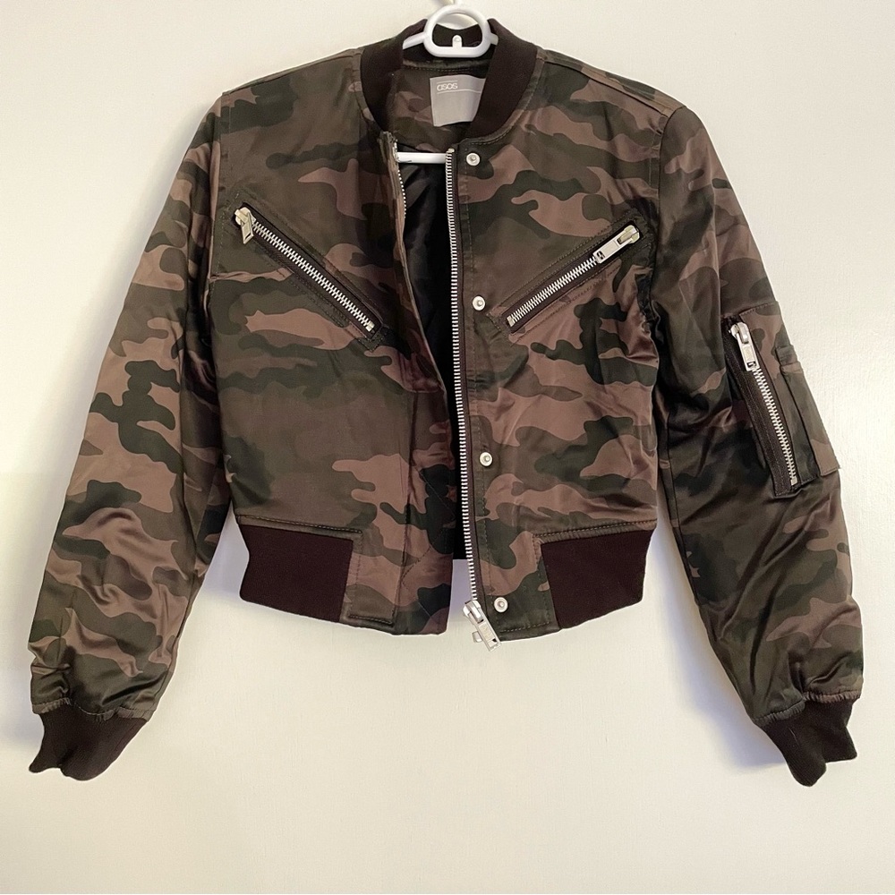 ASOS PETITE Bomber Jacket in Camo Print